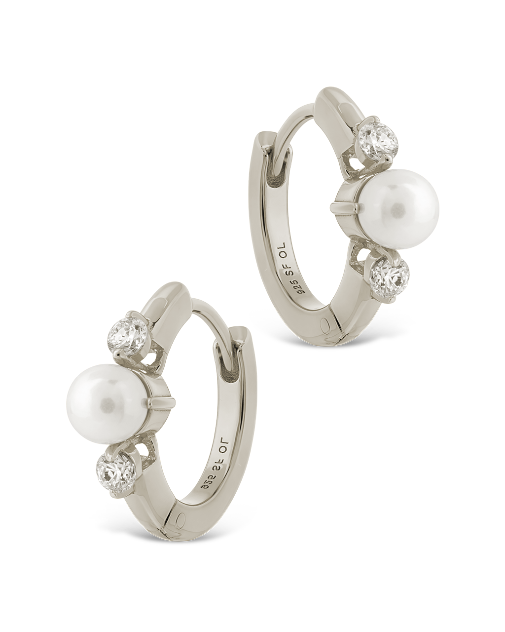 Sterling Silver Ann CZ & Pearl Micro Hoops