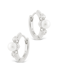 Sterling Silver Ann CZ & Pearl Micro Hoops