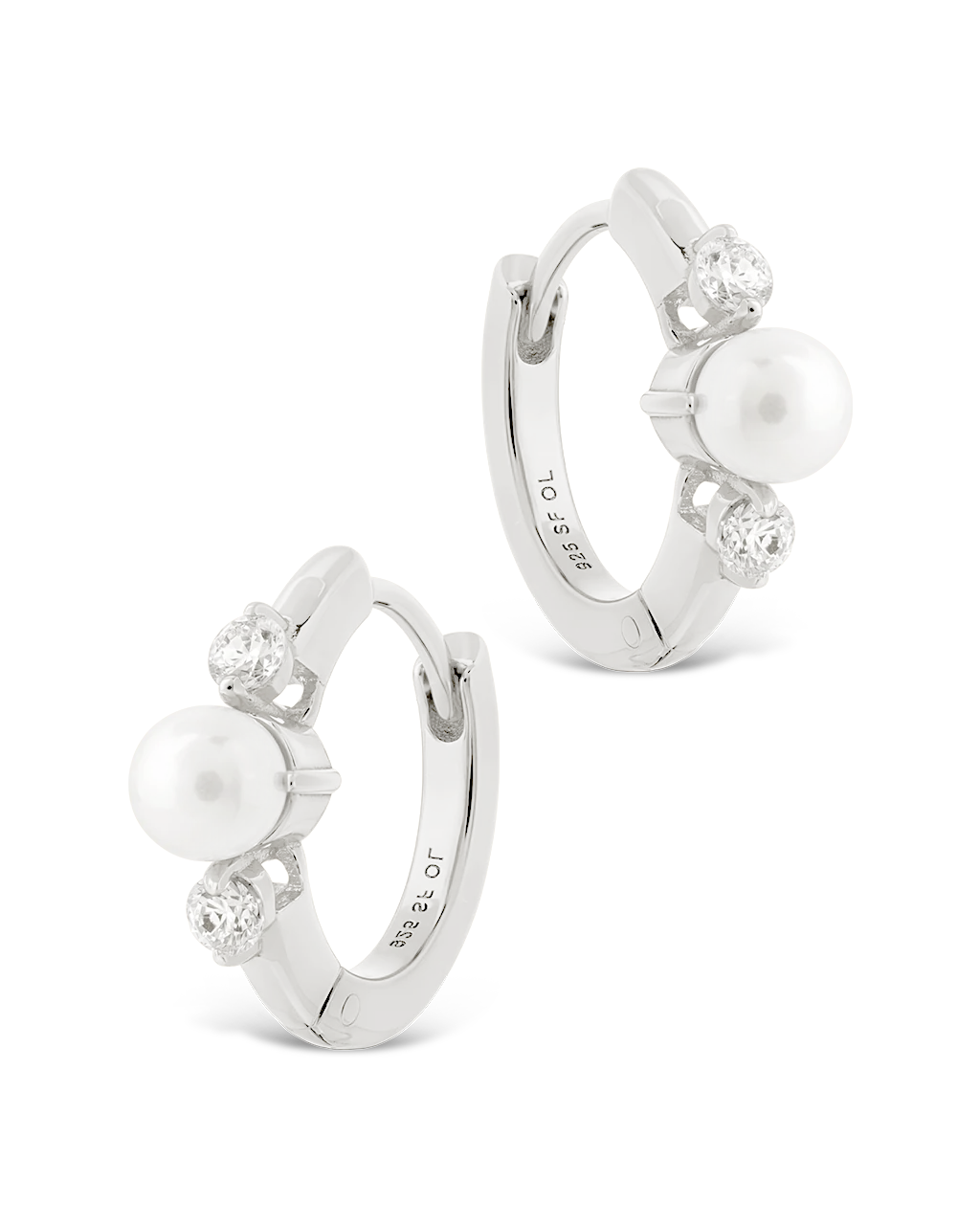 Sterling Silver Ann CZ & Pearl Micro Hoops
