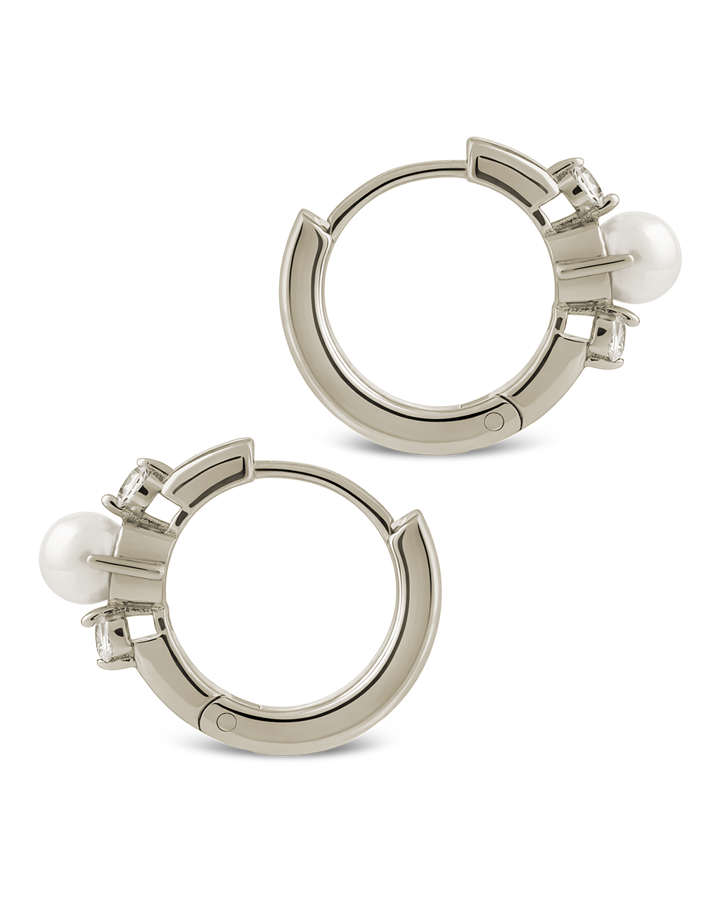 Sterling Silver Ann CZ & Pearl Micro Hoops