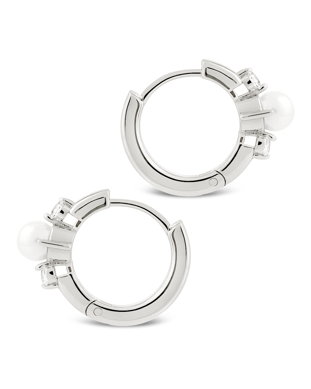Sterling Silver Ann CZ & Pearl Micro Hoops