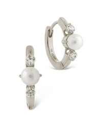 Sterling Silver Ann CZ & Pearl Micro Hoops