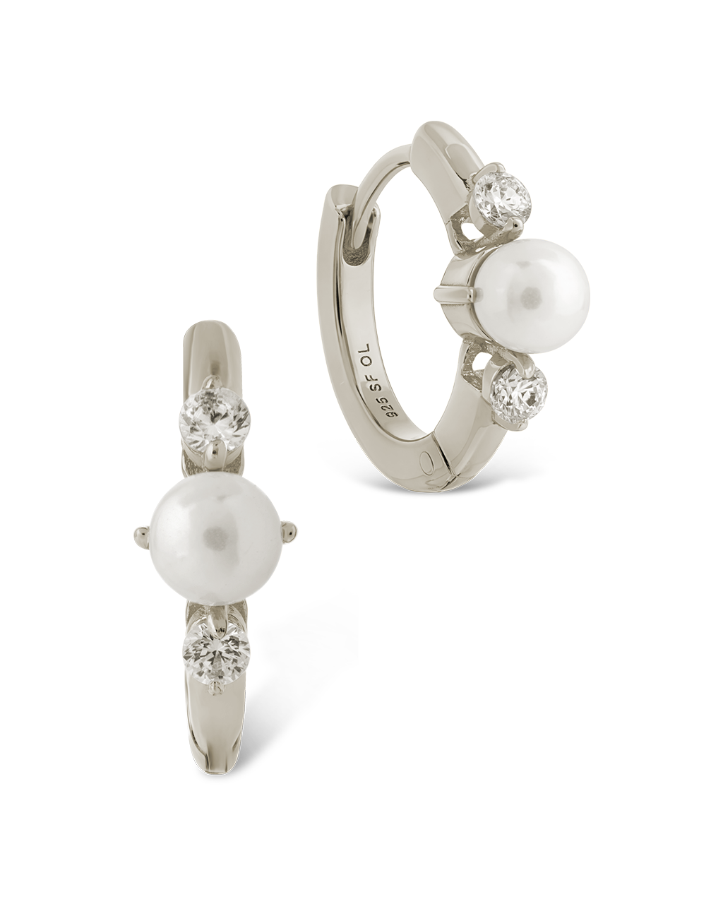 Sterling Silver Ann CZ & Pearl Micro Hoops