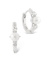 Sterling Silver Ann CZ & Pearl Micro Hoops