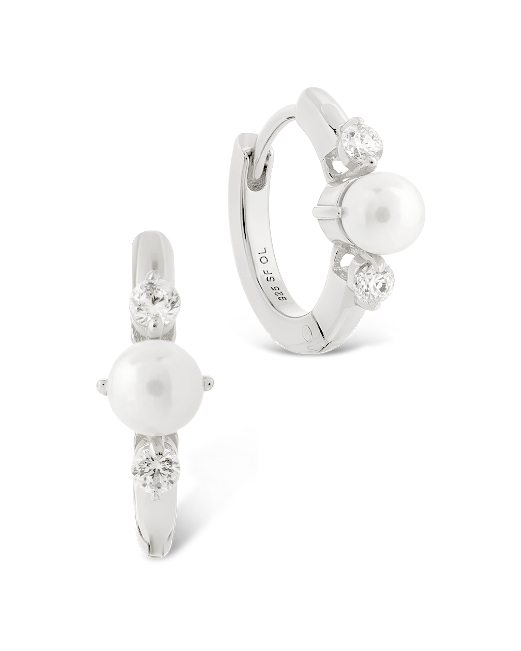 Sterling Silver Ann CZ & Pearl Micro Hoops