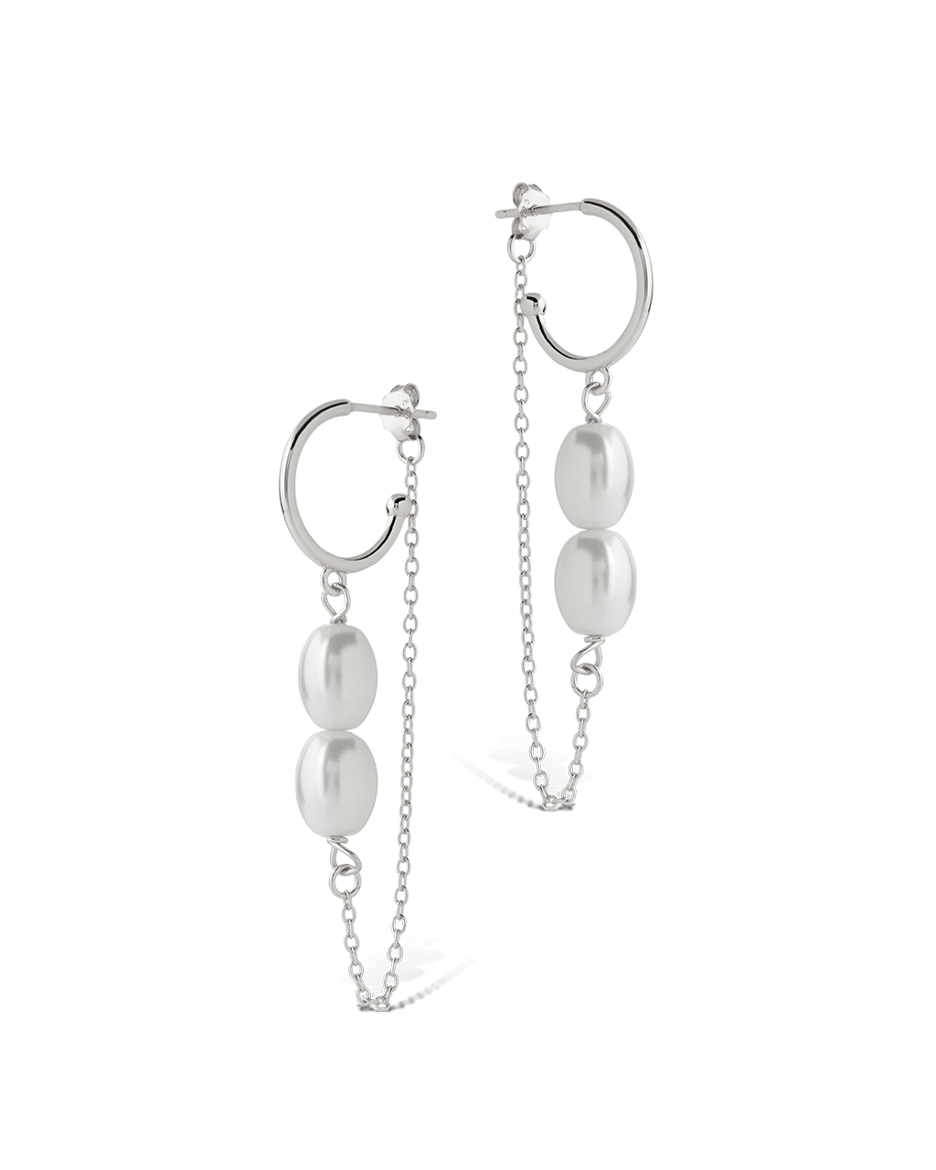 Sterling Silver Elsie Pearl Chain Drop Earrings