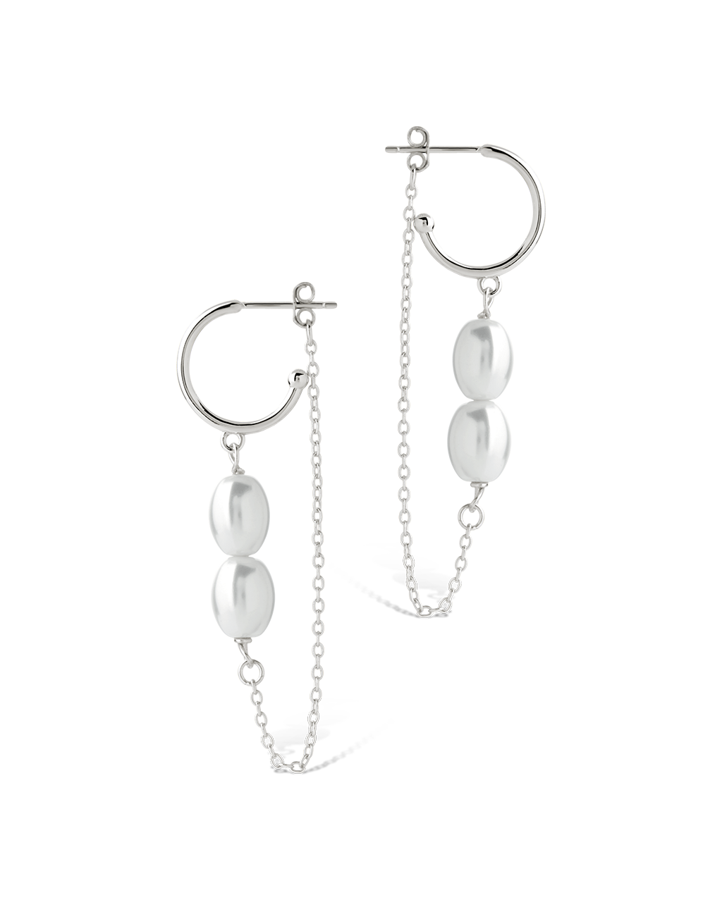 Sterling Silver Elsie Pearl Chain Drop Earrings