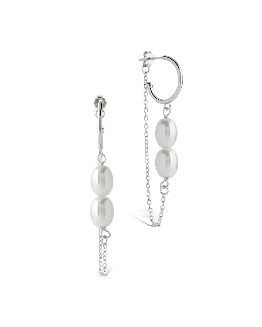 Sterling Silver Elsie Pearl Chain Drop Earrings