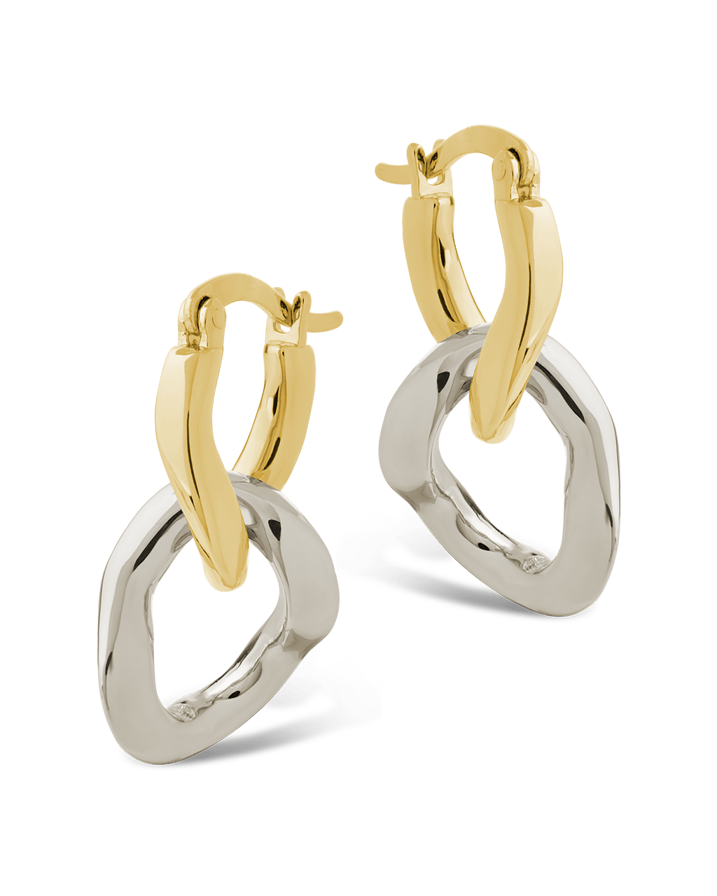 Trudy Dualtone Chainlink Drop Hoops - Sterling Forever