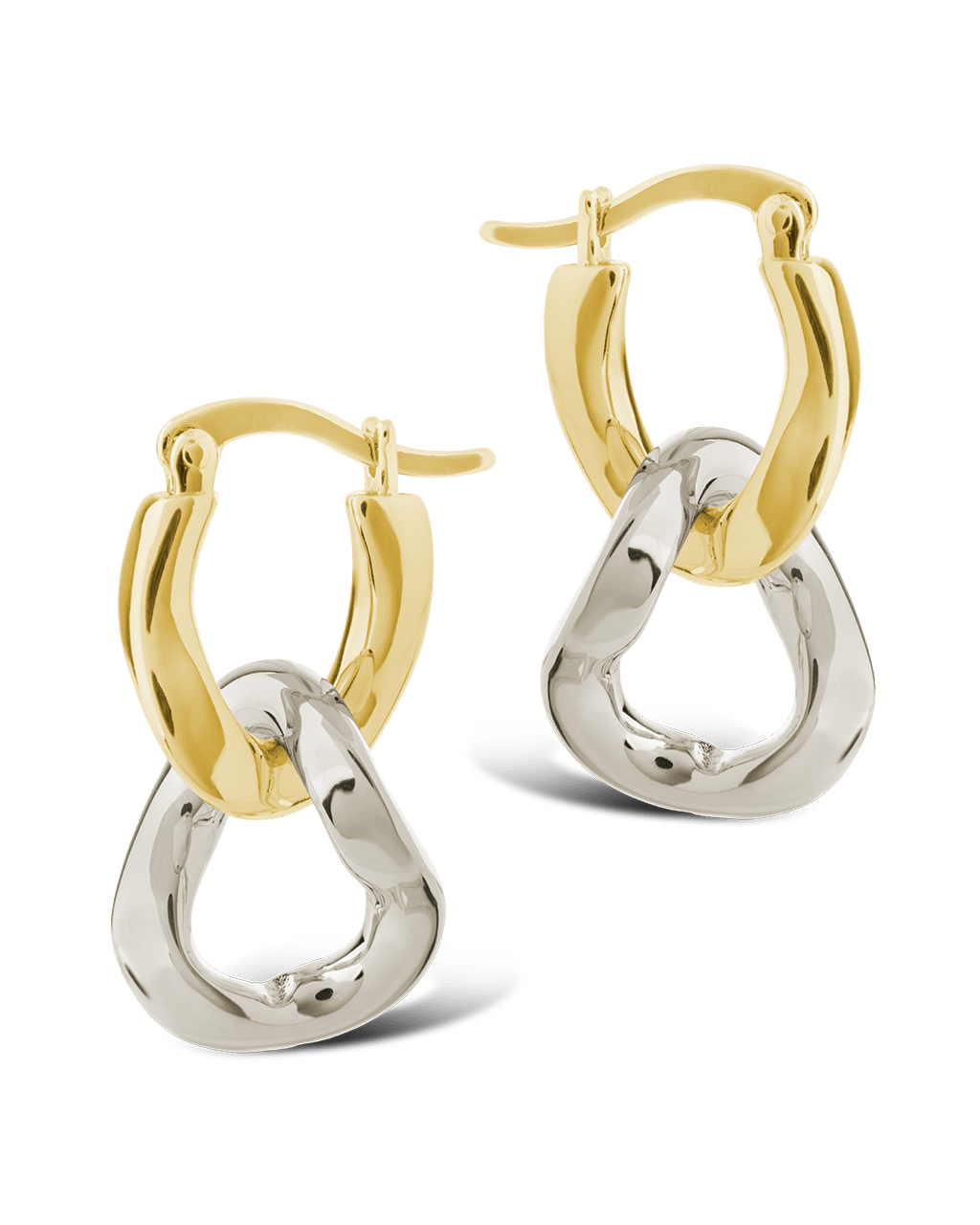 Trudy Dualtone Chainlink Drop Hoops - Sterling Forever