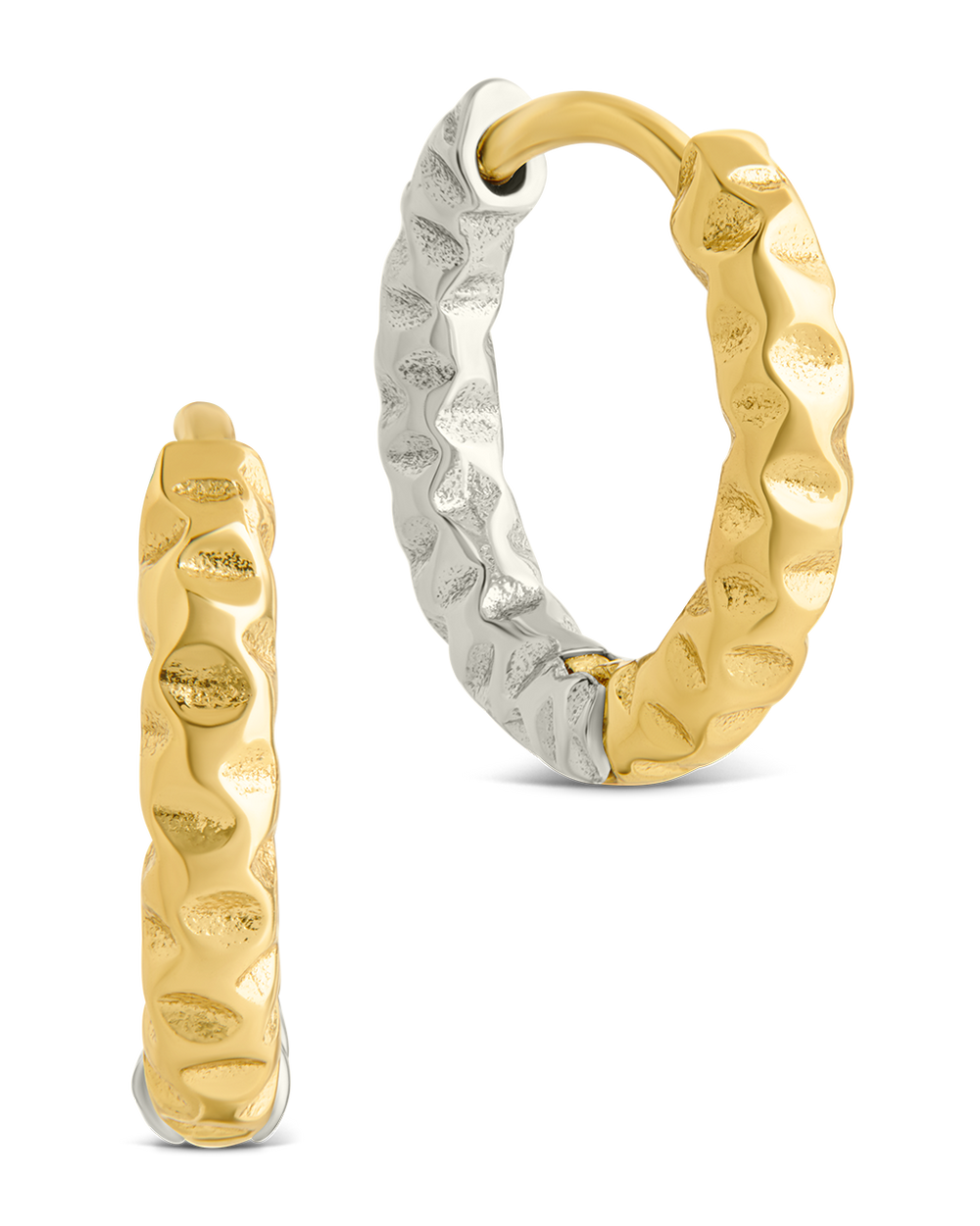 Sterling Silver Augustina Textured Dual Tone Hoops