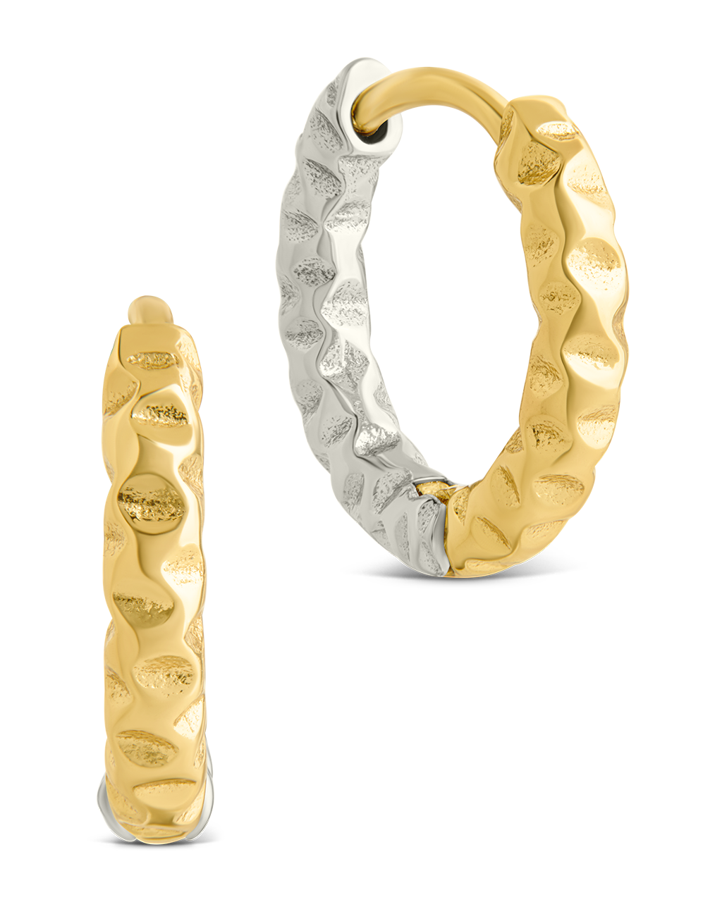 Sterling Silver Augustina Textured Dual Tone Hoops