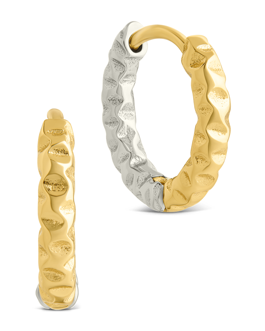 Sterling Silver Augustina Textured Dual Tone Hoops - Sterling Forever