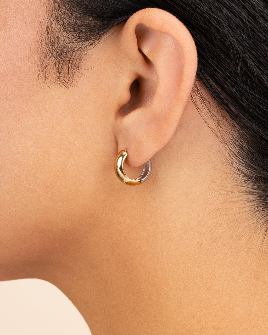 Betina Dual Tone Thick Micro Hoops - Sterling Forever