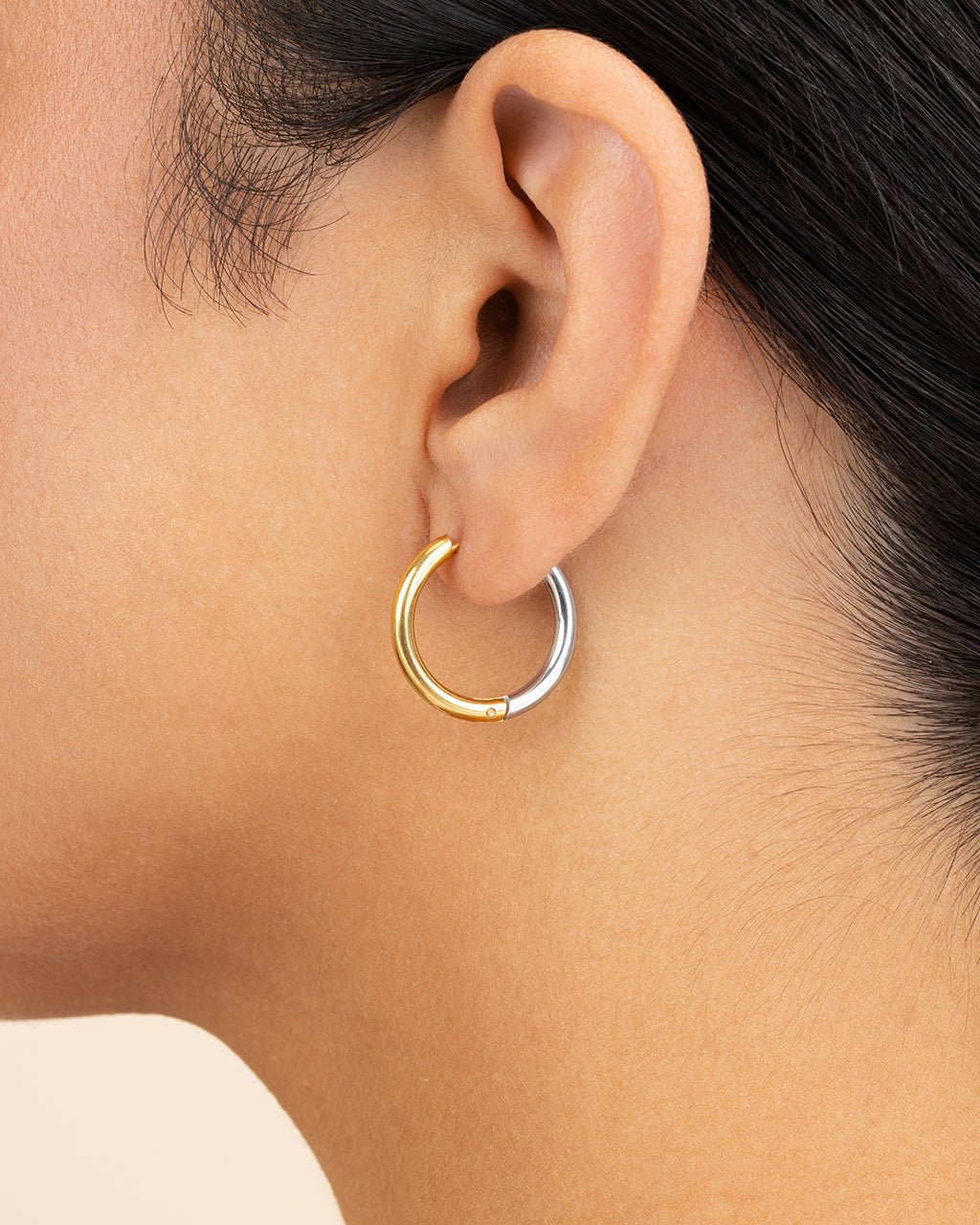 Cinzia Dual Tone Thin Micro Hoops - Sterling Forever