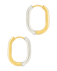 Dafne Dual Tone Oval Hoops - Sterling Forever