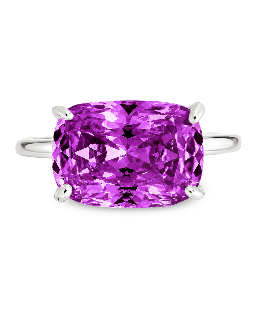 Sterling Silver Amethyst Cushion East-West Ring