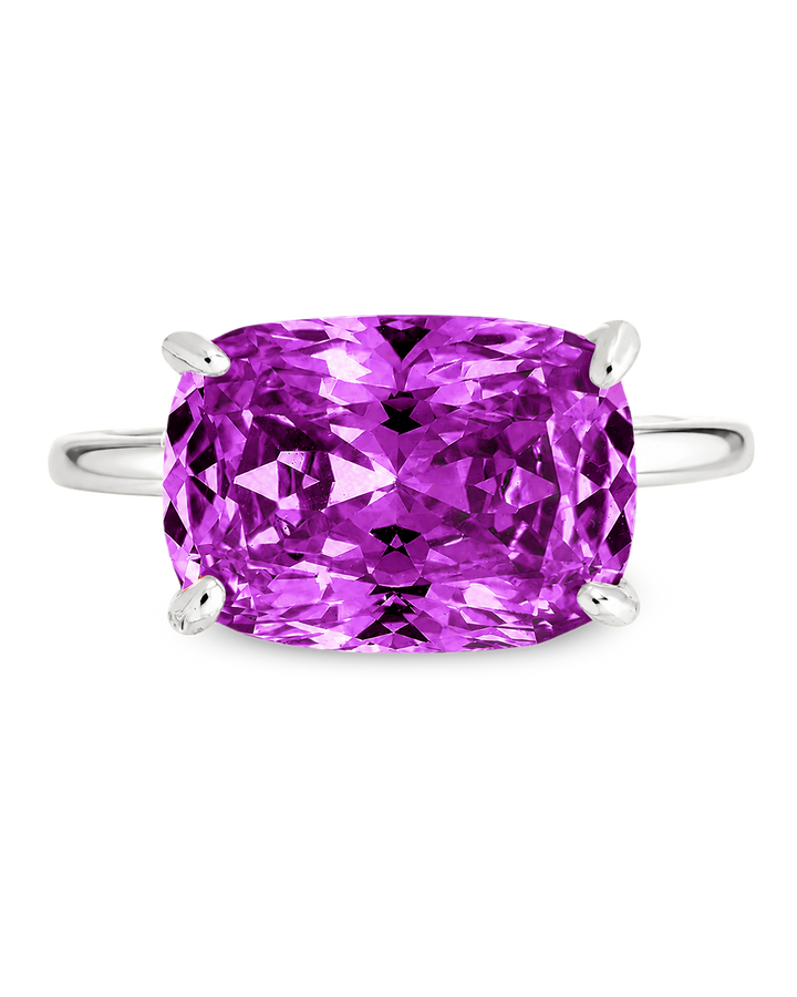 Sterling Silver Amethyst Cushion East-West Ring