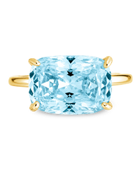Sterling Silver Aquamarine Cushion East-West Ring