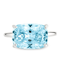 Sterling Silver Aquamarine Cushion East-West Ring