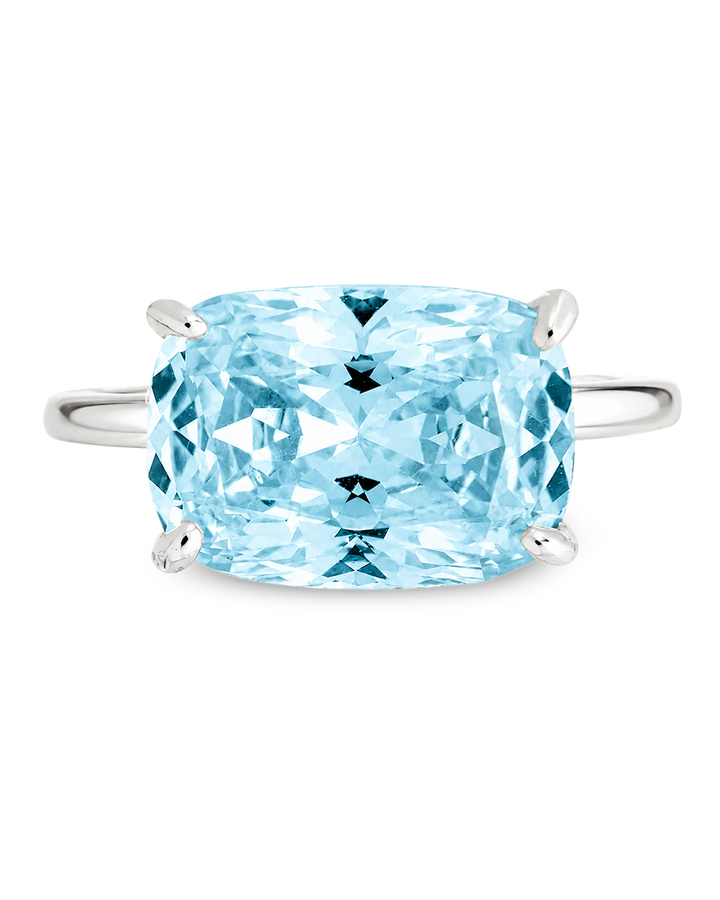 Sterling Silver Aquamarine Cushion East-West Ring