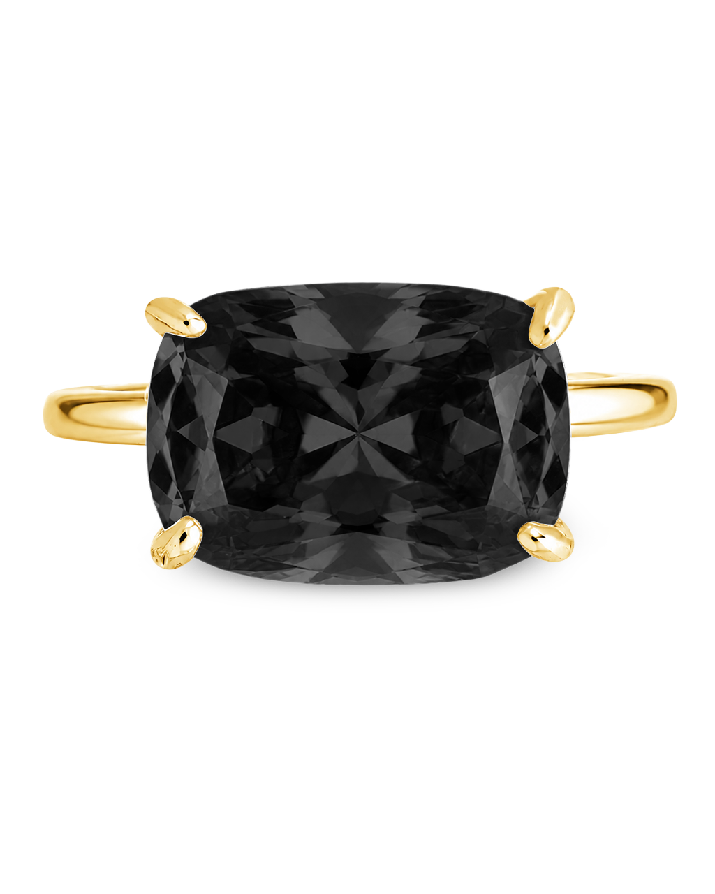 Sterling Silver Black Cushion East-West Ring