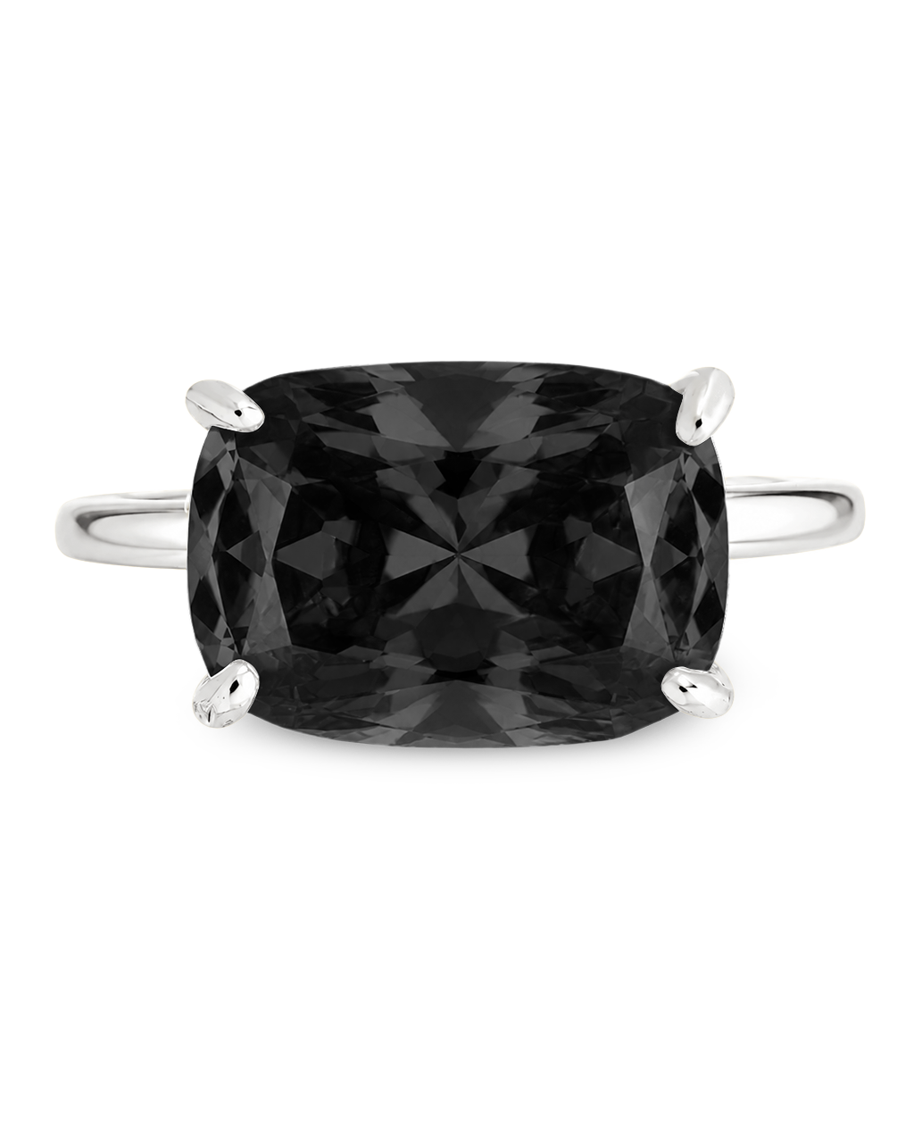 Sterling Silver Black Cushion East-West Ring