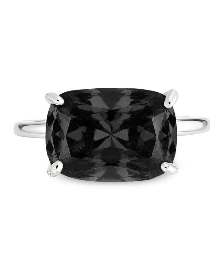 Sterling Silver Black Cushion East-West Ring