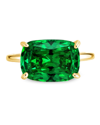Sterling Silver Emerald Cushion East-West Ring