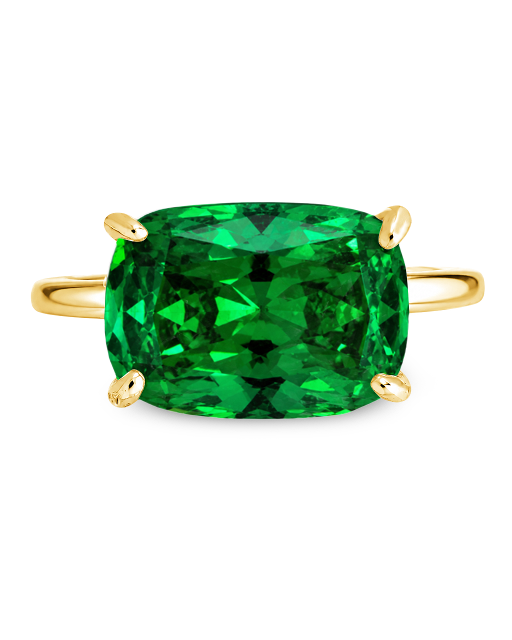 Sterling Silver Emerald Cushion East-West Ring
