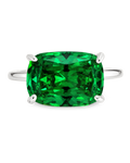Sterling Silver Emerald Cushion East-West Ring