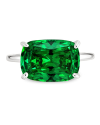 Sterling Silver Emerald Cushion East-West Ring