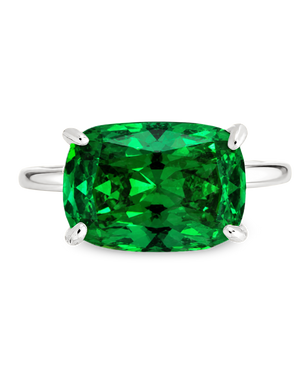 Sterling Silver Emerald Cushion East-West Ring