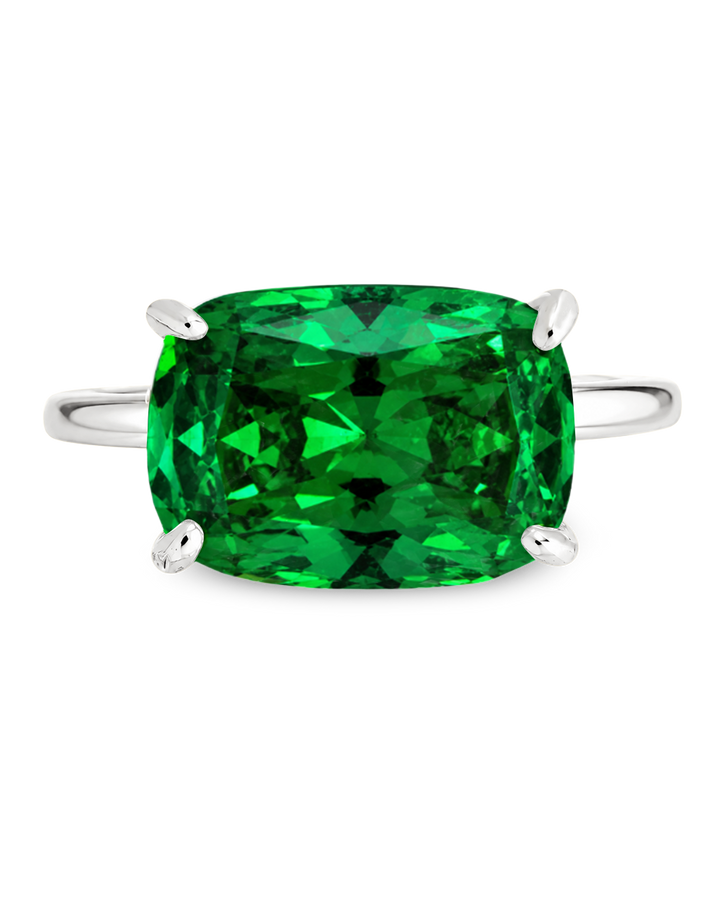 Sterling Silver Emerald Cushion East-West Ring