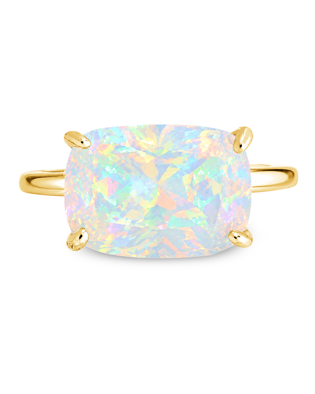 Sterling Silver Opal Cushion East-West Ring