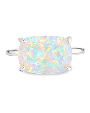 Sterling Silver Opal Cushion East-West Ring