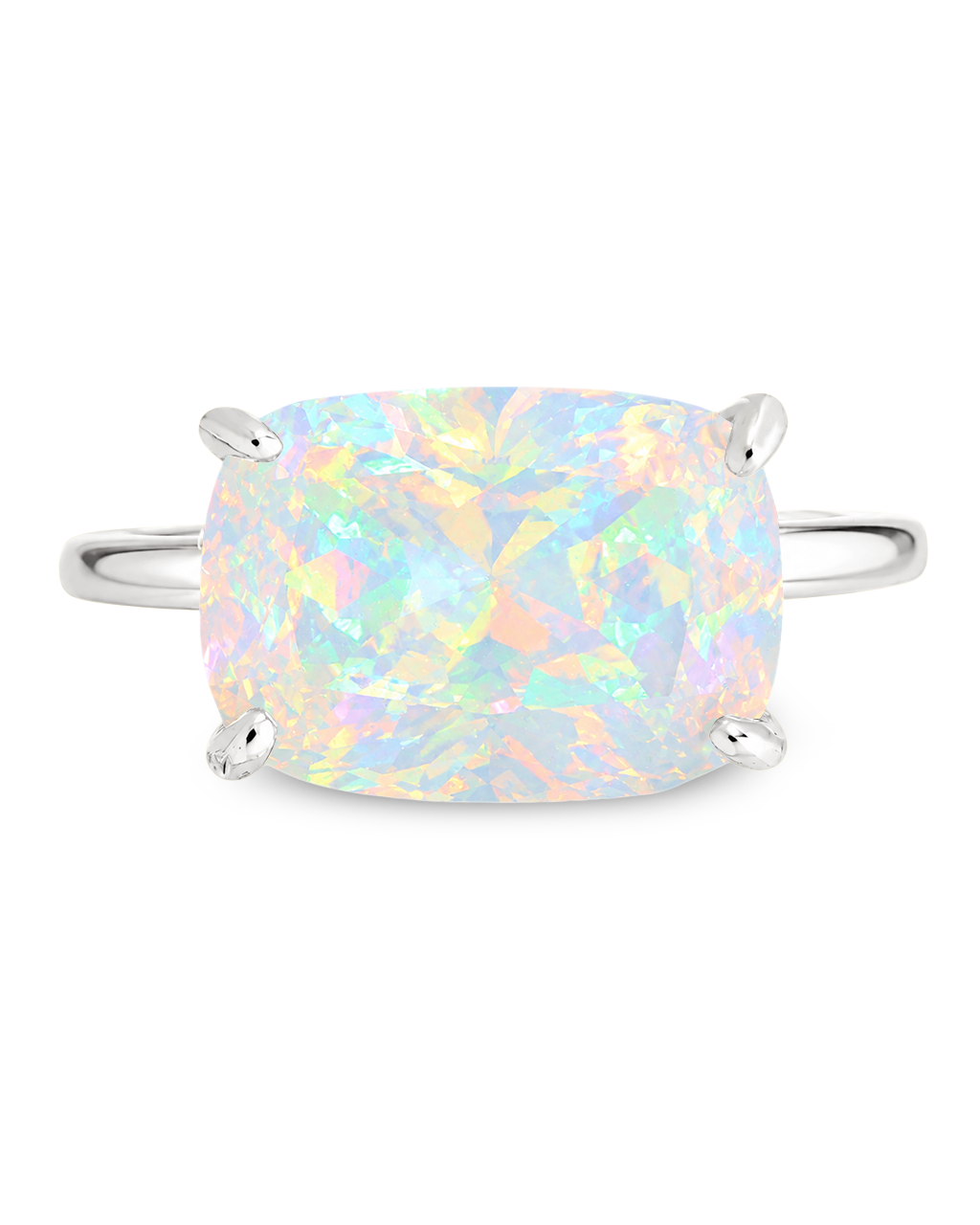 Sterling Silver Opal Cushion East-West Ring