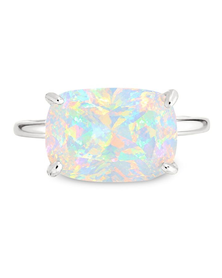 Sterling Silver Opal Cushion East-West Ring