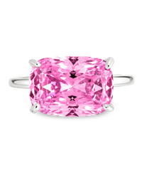 Sterling Silver Pink Sapphire Cushion East-West Ring