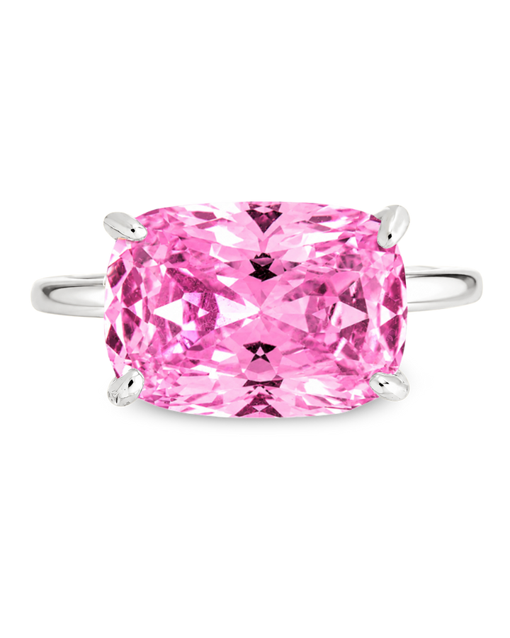 Sterling Silver Pink Sapphire Cushion East-West Ring