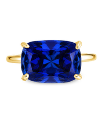 Sterling Silver Sapphire Cushion East-West Ring