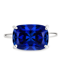 Sterling Silver Sapphire Cushion East-West Ring