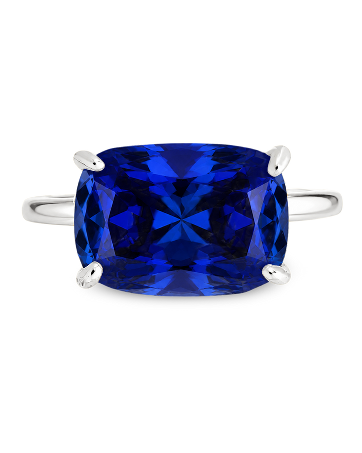 Sterling Silver Sapphire Cushion East-West Ring