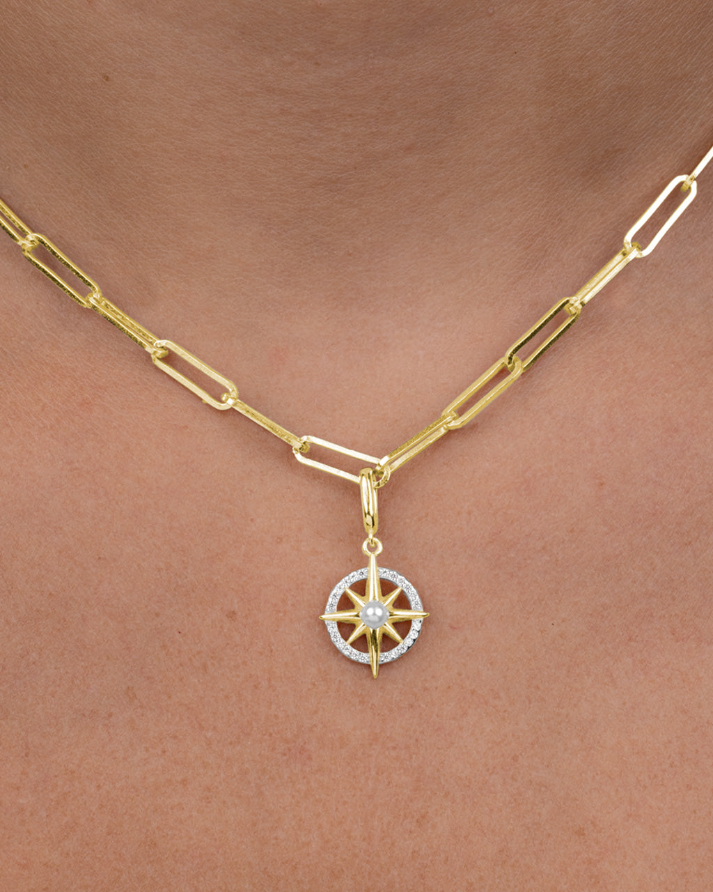 Sterling Silver CZ & Pearl Compass