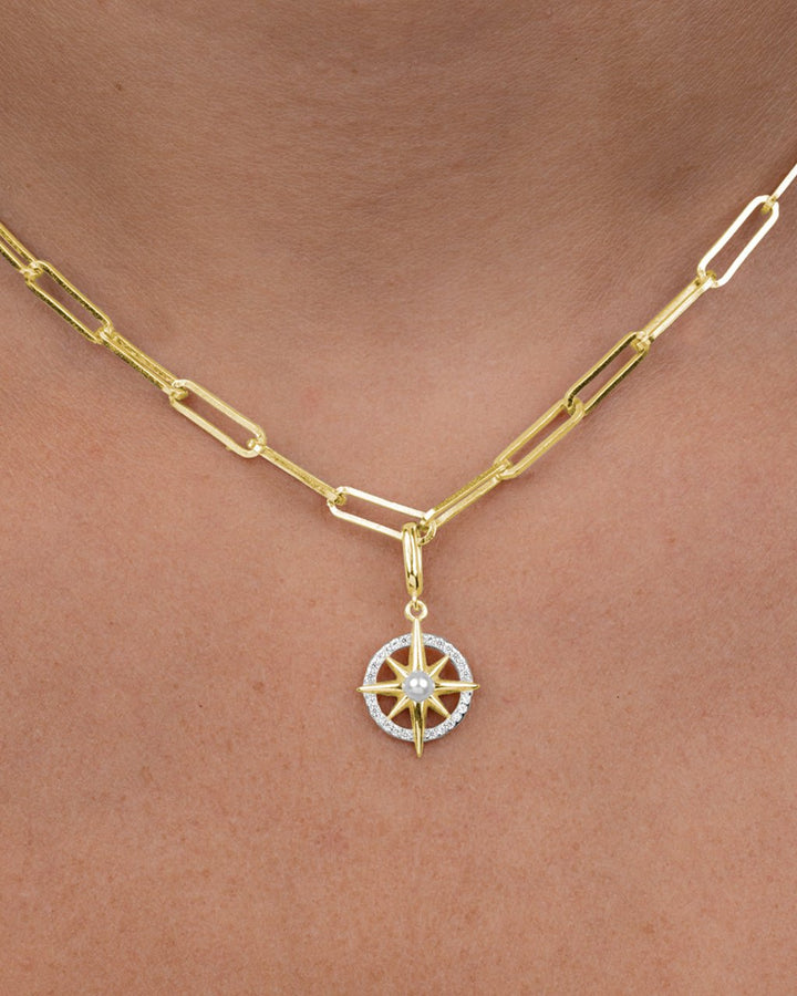 Sterling Silver CZ & Pearl Compass