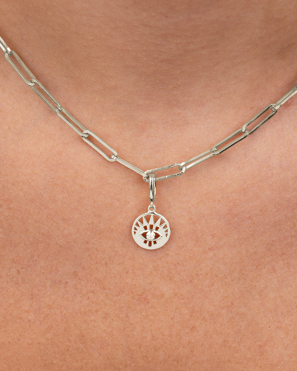Sterling Silver CZ Evil Eye Disc Charm