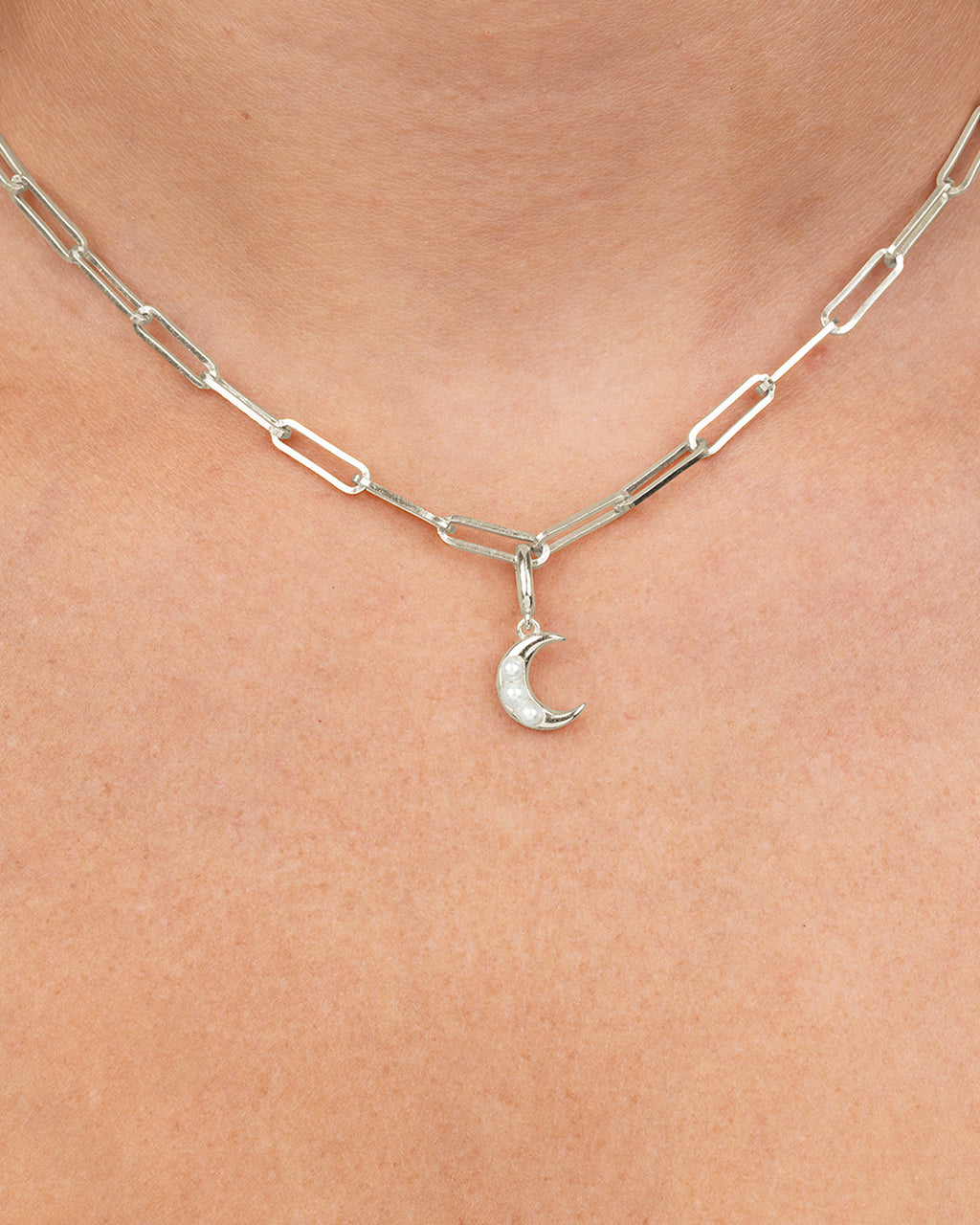Sterling Silver Pearl Moon Charm