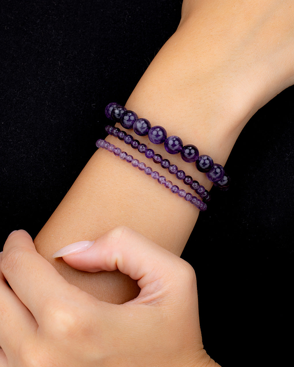 Amethyst Stretch Bracelet Set of 3