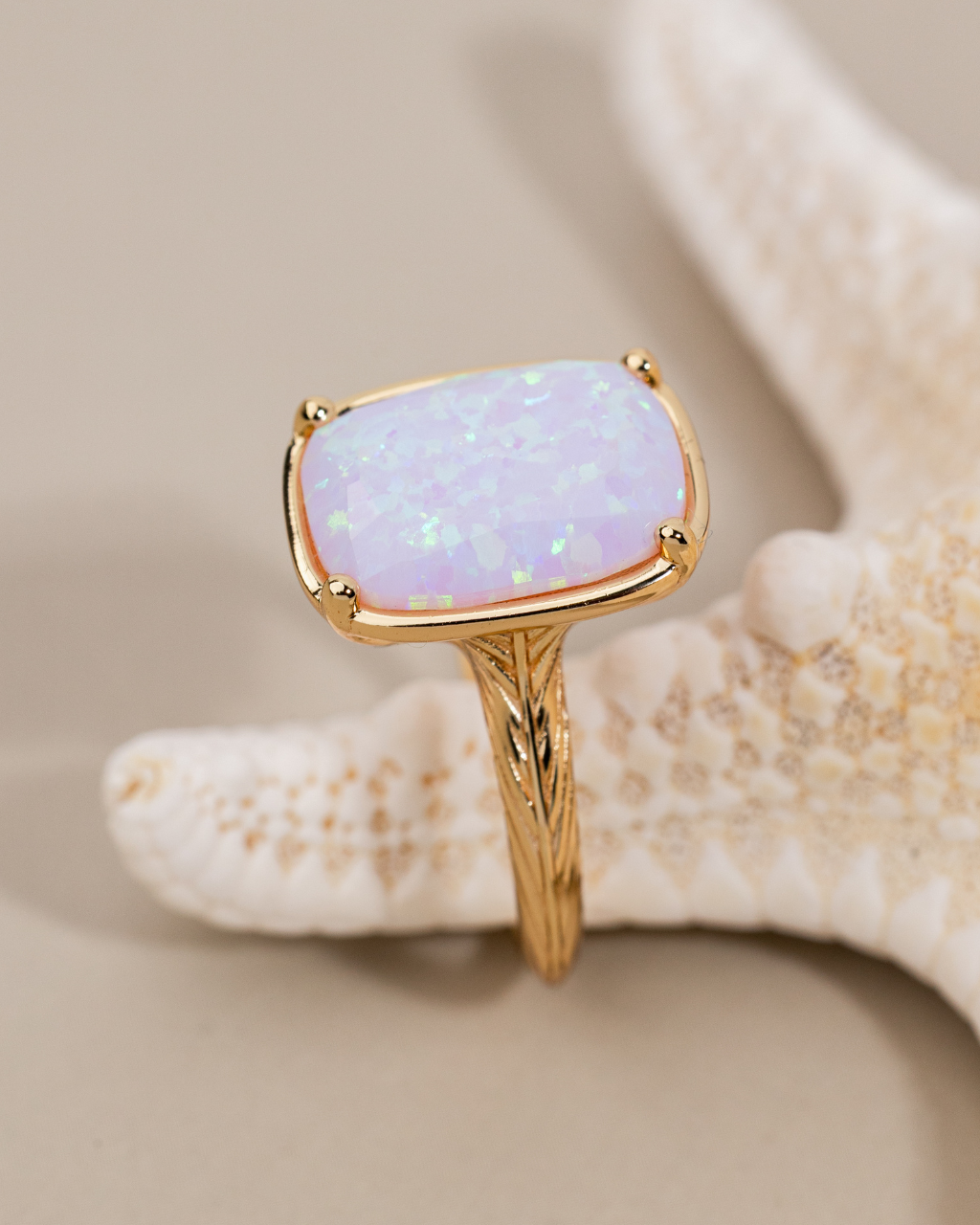 Sterling Silver Frosted Opal Elongated Cushion Ring