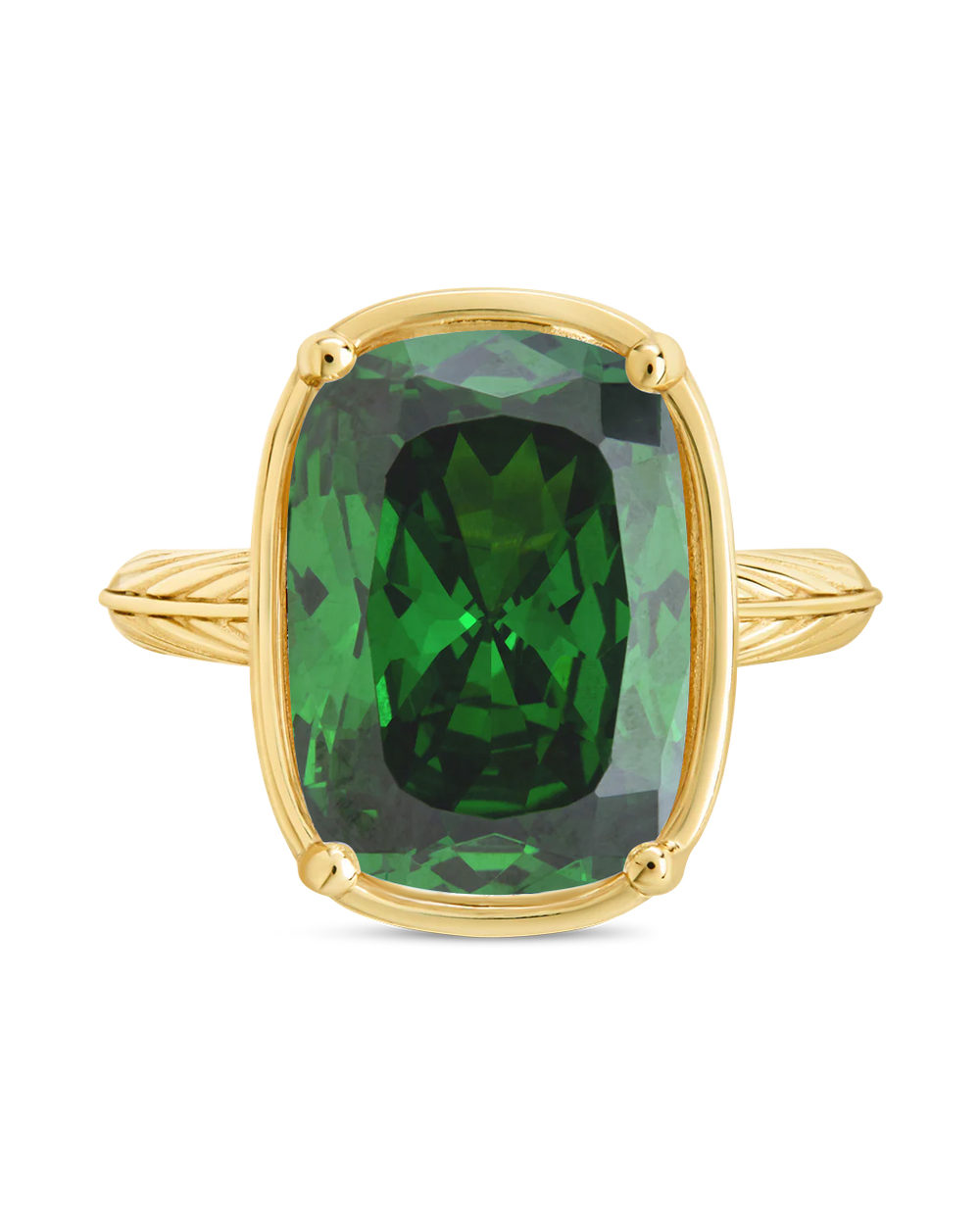 Sterling Silver Elongated Cushion Emerald CZ Cocktail Ring